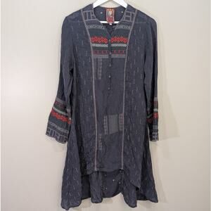 Johnny Was Embroidered Hi Low Tunic Flowy Kimono Sleeve Coastal Boho - Size M